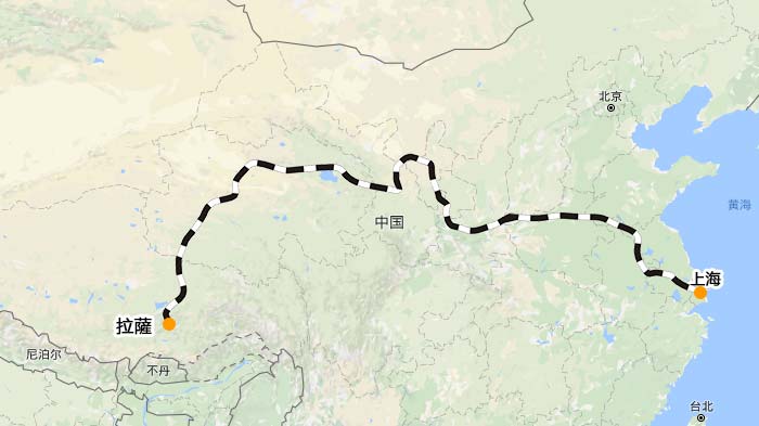 上海-拉薩火車路線圖